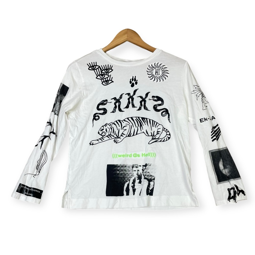 Diesel Tshirt Top Designer Longsleeve Weird As Hell Avant Garde Y2K XS Zipper